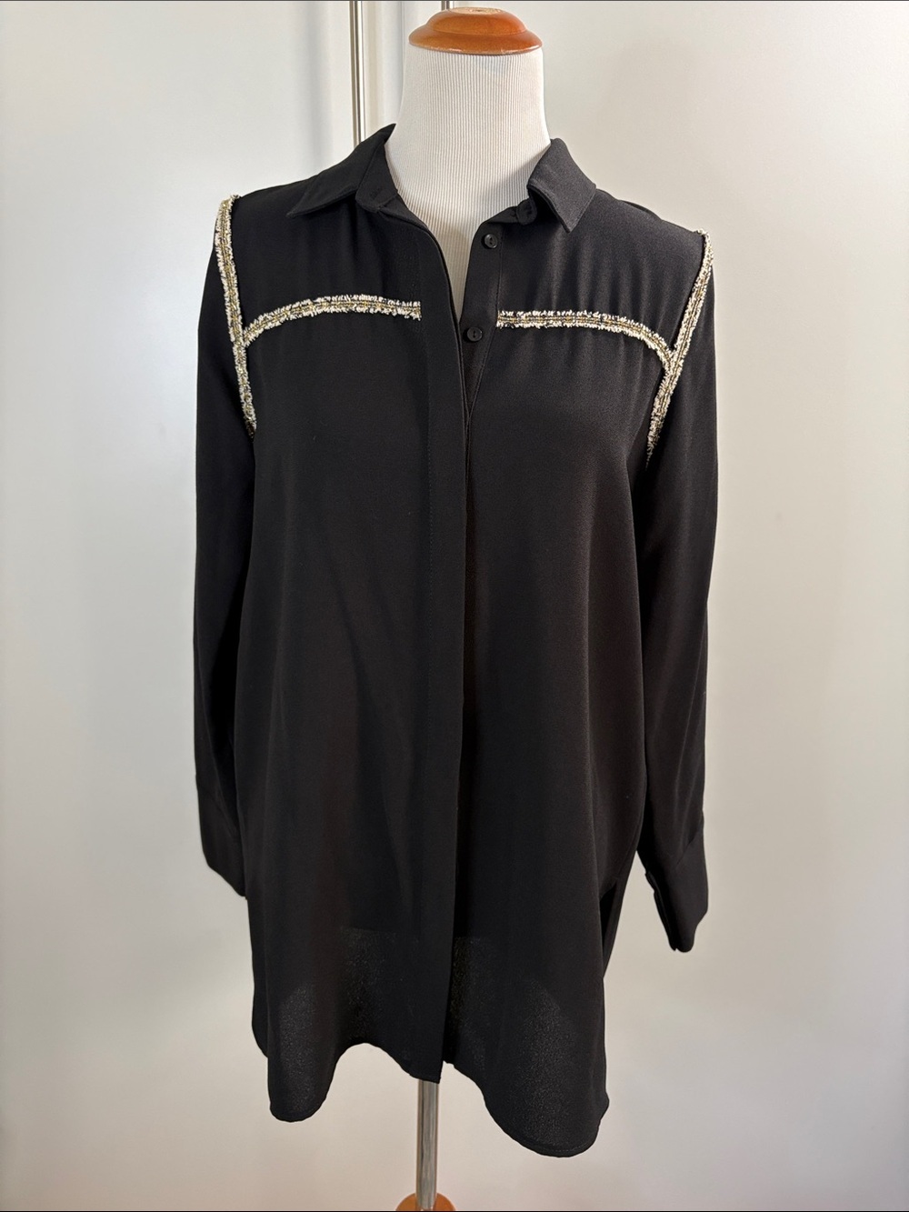 Porter Collective Black Button-Down Shirt with Metallic Trim L